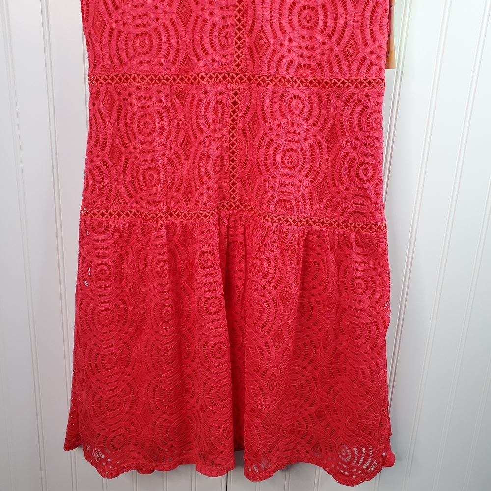 Tacera Red Lace Overlay Drop Waist Dress Medium - Picture 3 of 5